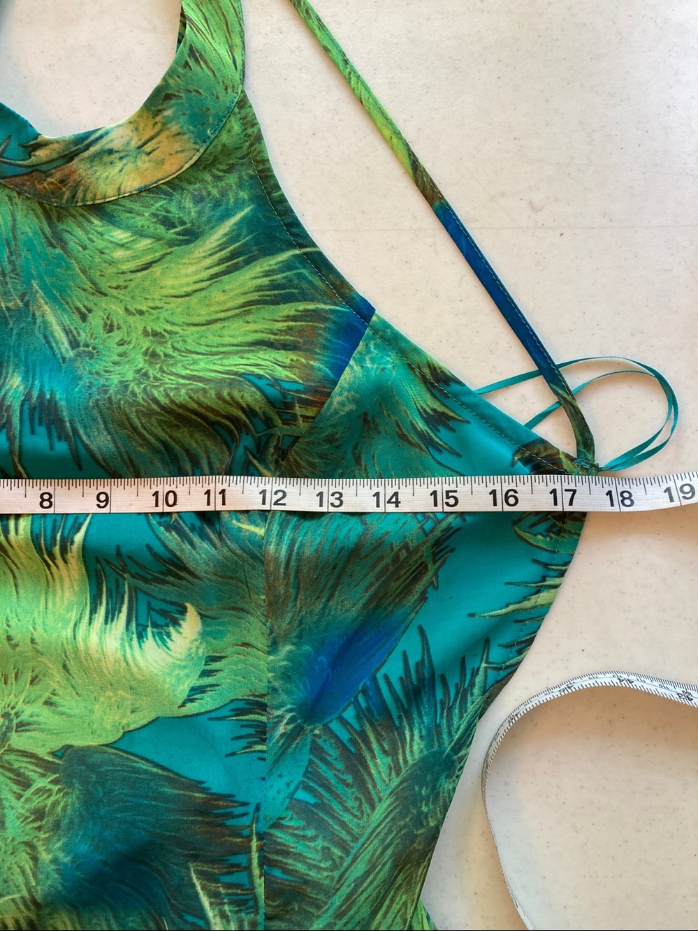 Lulu's Teal and Green Palm-Print Backless Maxi Dress - Picture 8 of 10